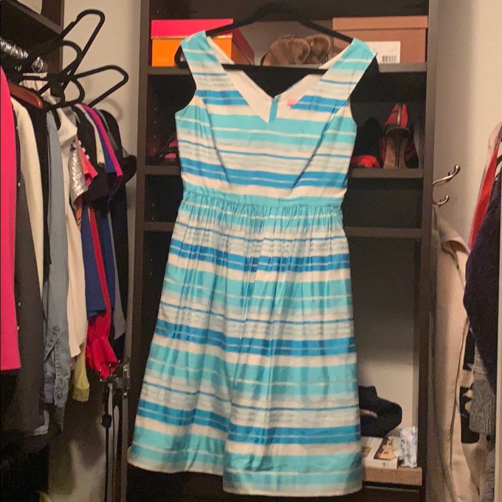 Lilly Pulitzer Aqua and White Striped Cotton Midi Dress